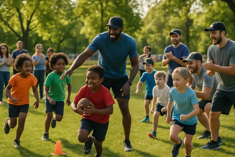 Community coaches organizing player role cards before a youth practice