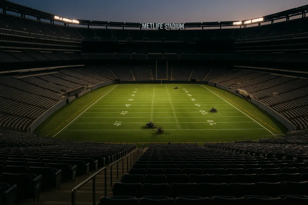MetLife Stadium Readiness shown through a soccer field setup inside a large venue