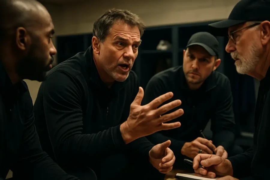 Mavericks Coaching Transition shown through a coach addressing players during practice