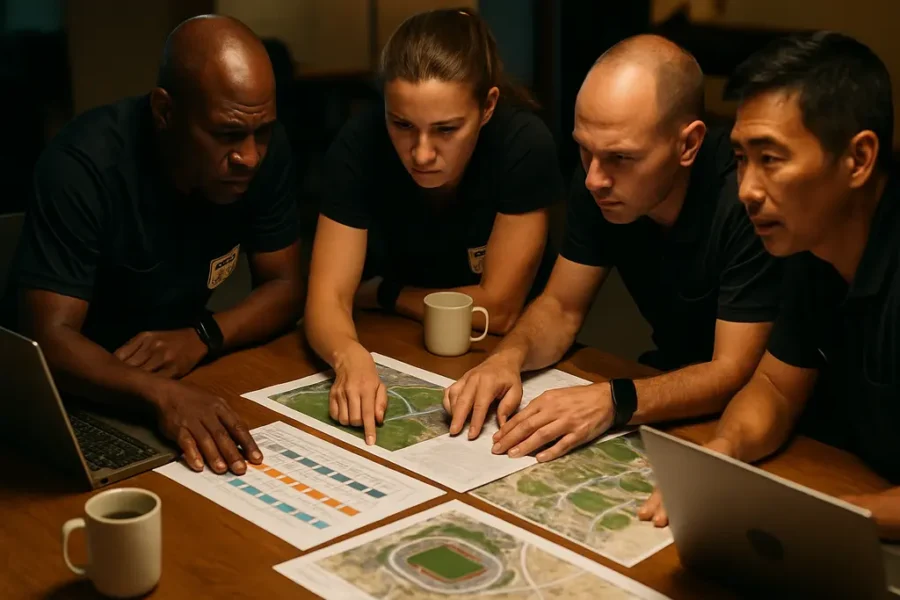 U.S. Soccer tournaments planning board with match dates and youth soccer notes